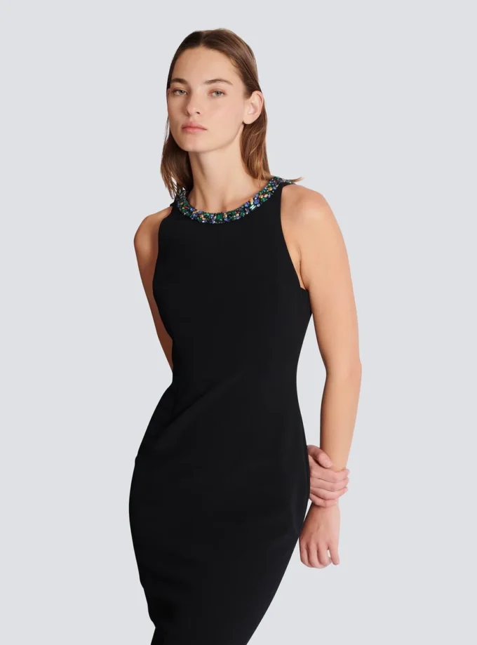 Long sleeveless dress in embroidered velvet Long sleeveless dress in embroidered velvet