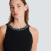 Long sleeveless dress in embroidered velvet Long sleeveless dress in embroidered velvet