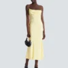Long strappy dress in silk satin