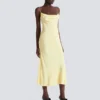 Long strappy dress in silk satin