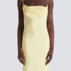 Long strappy dress in silk satin