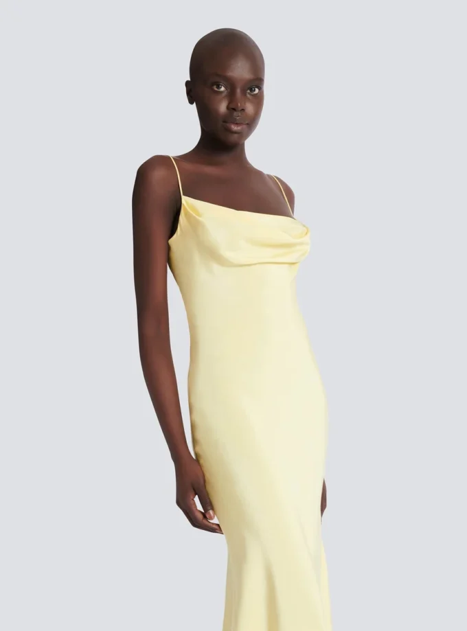 Long strappy dress in silk satin