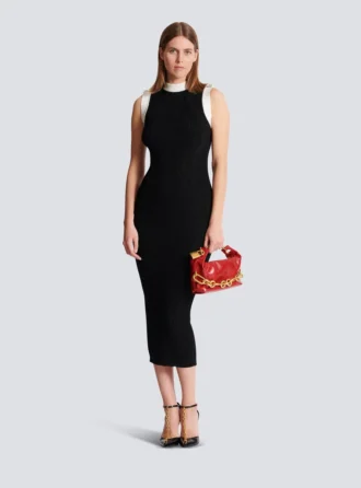 Long two-tone cable-knit dress