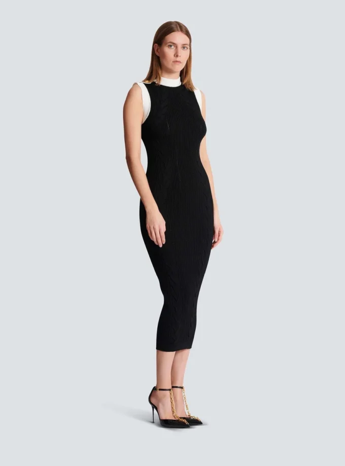 Long two-tone cable-knit dress Long two-tone cable-knit dress