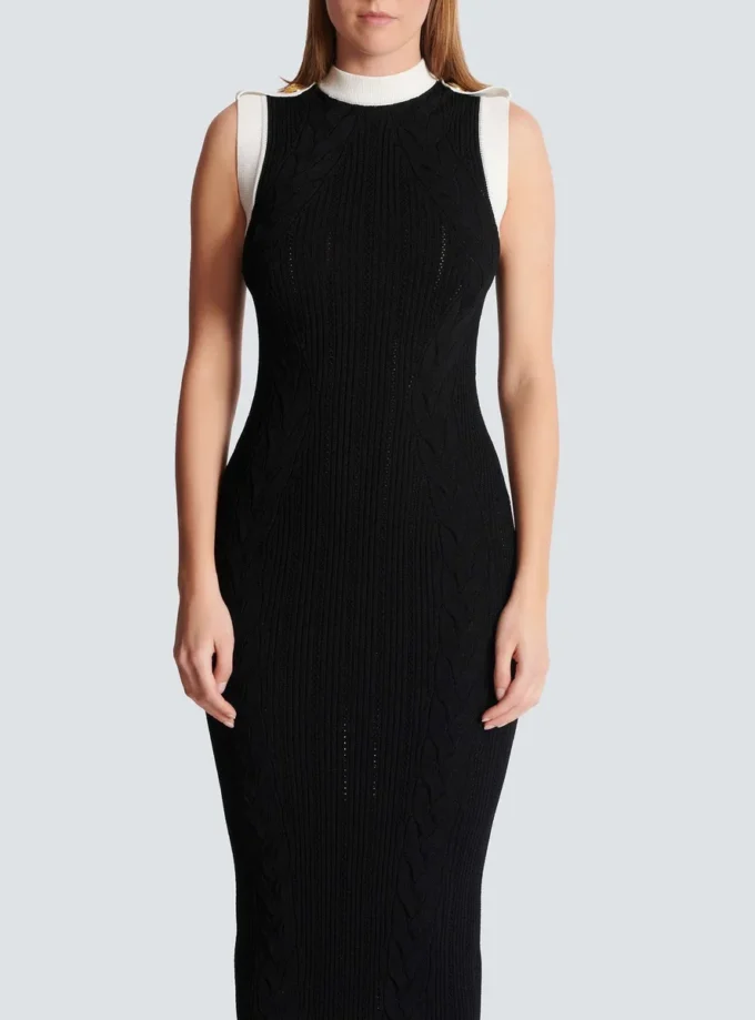 Long two-tone cable-knit dress Long two-tone cable-knit dress