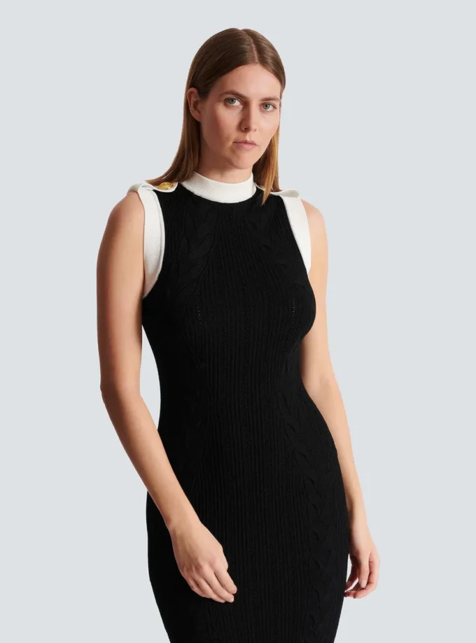 Long two-tone cable-knit dress Long two-tone cable-knit dress
