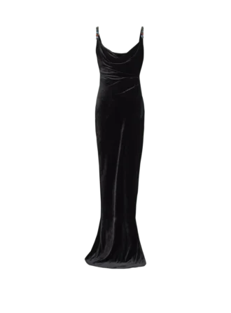Long velvet dress with embellished straps