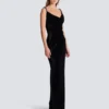 Long velvet dress with embellished straps Long velvet dress with embellished straps