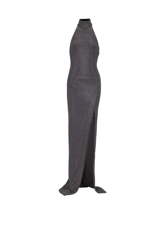 Long velvet halterneck dress with rhinestones Long velvet halterneck dress with rhinestones