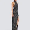 Long velvet halterneck dress with rhinestones Long velvet halterneck dress with rhinestones