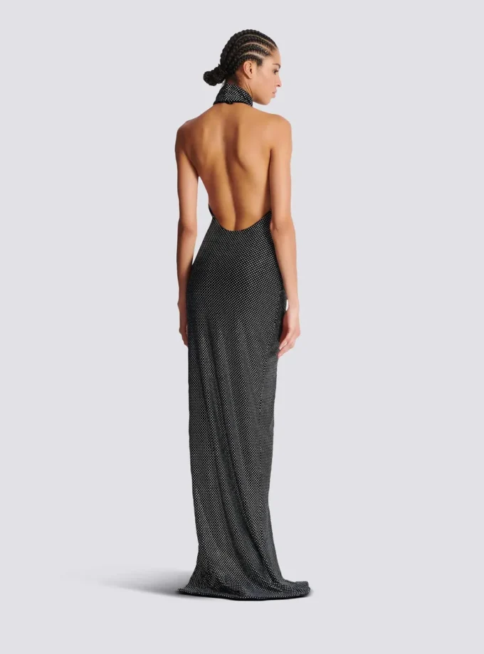 Long velvet halterneck dress with rhinestones Long velvet halterneck dress with rhinestones