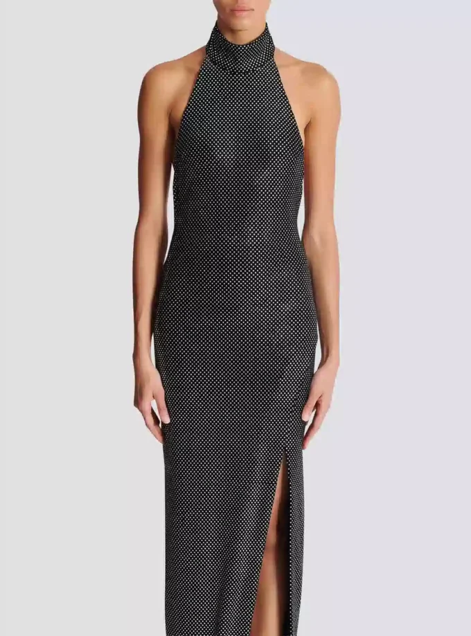 Long velvet halterneck dress with rhinestones Long velvet halterneck dress with rhinestones