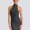 Long velvet halterneck dress with rhinestones Long velvet halterneck dress with rhinestones