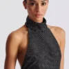 Long velvet halterneck dress with rhinestones Long velvet halterneck dress with rhinestones
