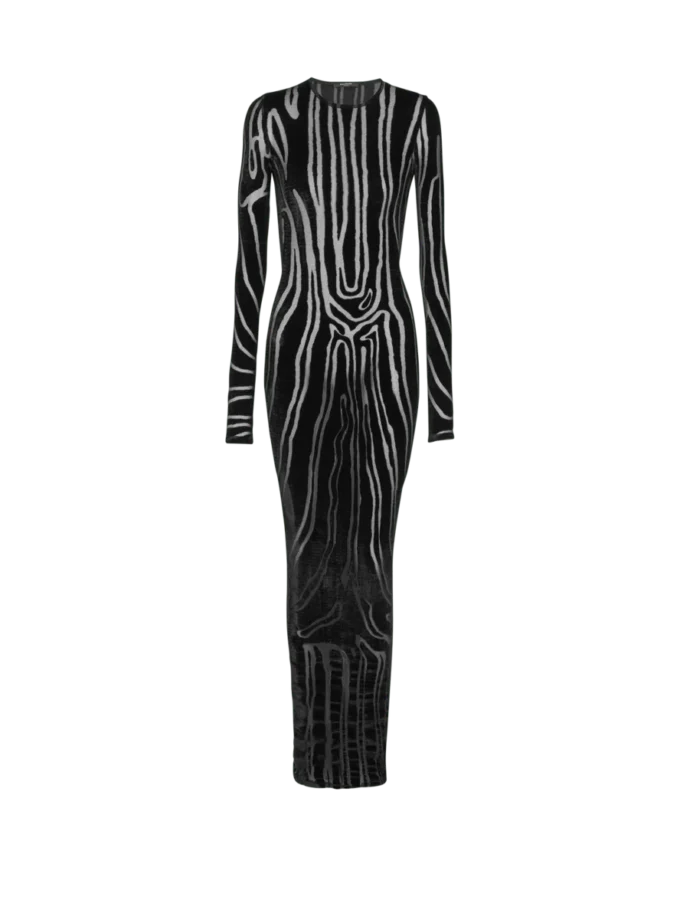 Long zebra-print velvet dress