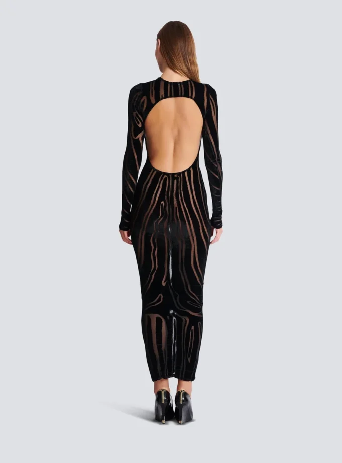 Long zebra-print velvet dress