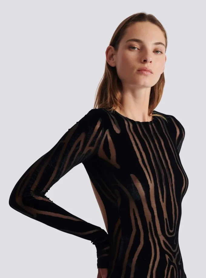 Long zebra-print velvet dress