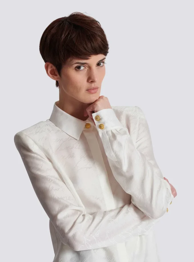 Love letter embroidered col cotton shirt Love letter embroidered col cotton shirt