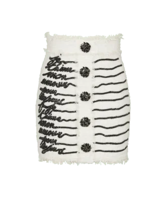 Love letter embroidered tweed skirt