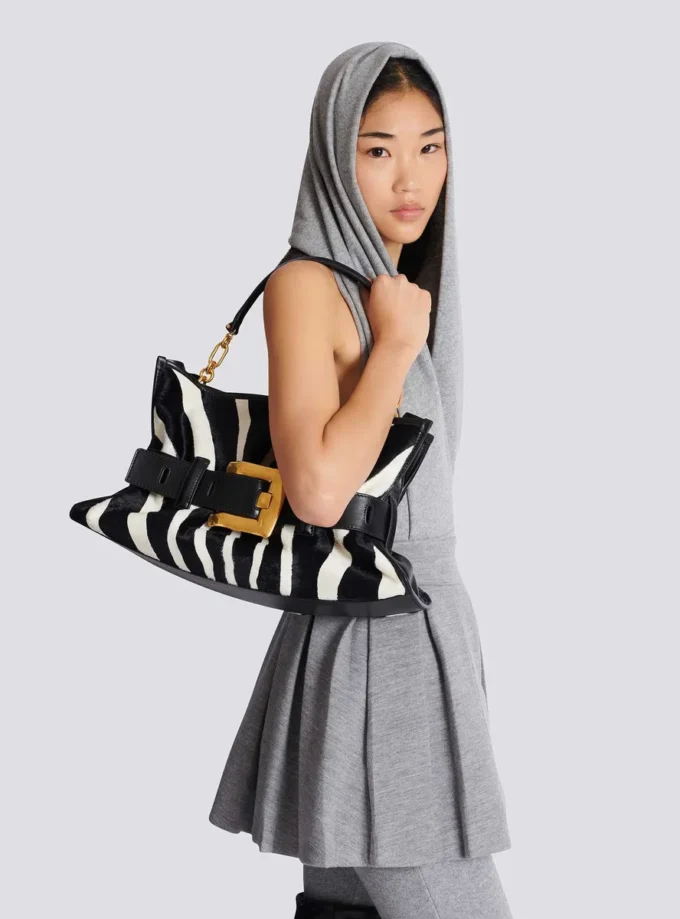 Medium Anthem bag in leather and zebra-print ponyskin Medium Anthem bag in leather and zebra-print ponyskin