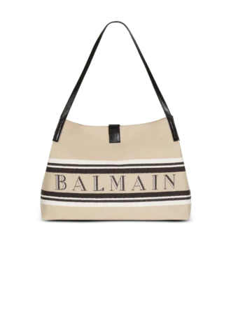 Medium Release Shopper bag in canvas and calfskin