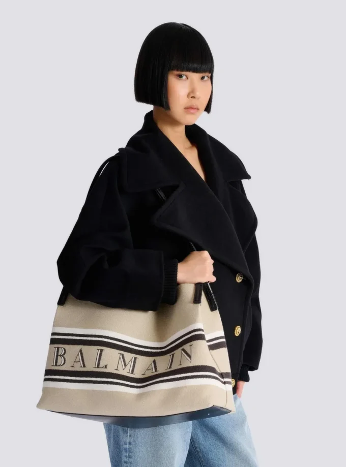 Medium Release Shopper bag in canvas and calfskin Medium Release Shopper bag in canvas and calfskin