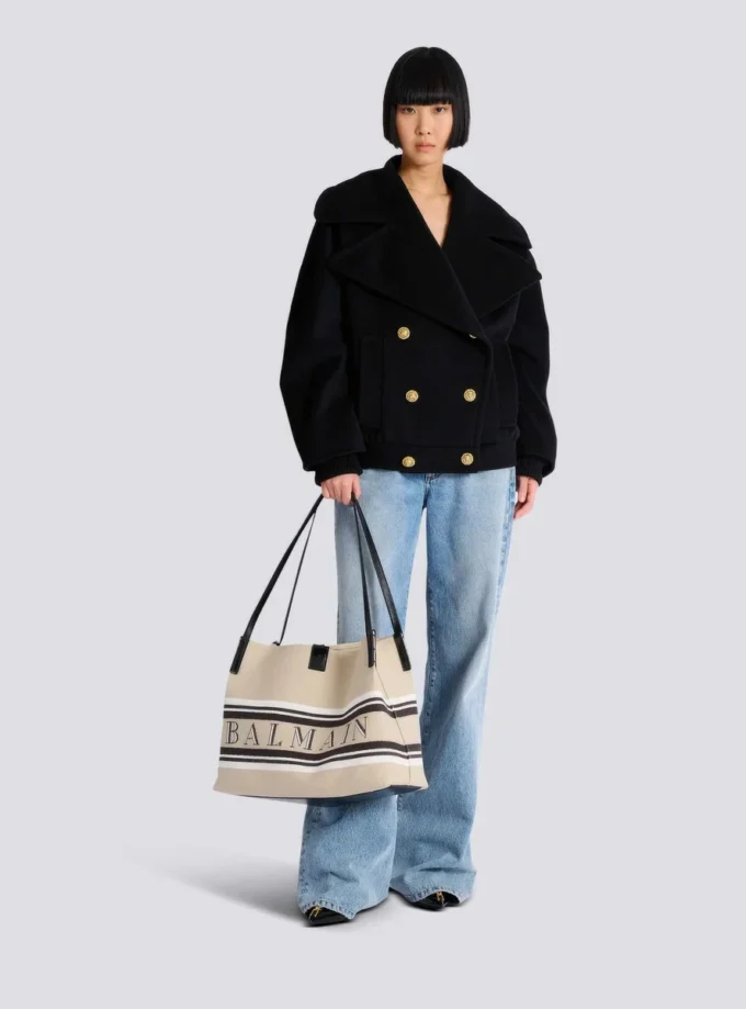 Medium Release Shopper bag in canvas and calfskin Medium Release Shopper bag in canvas and calfskin