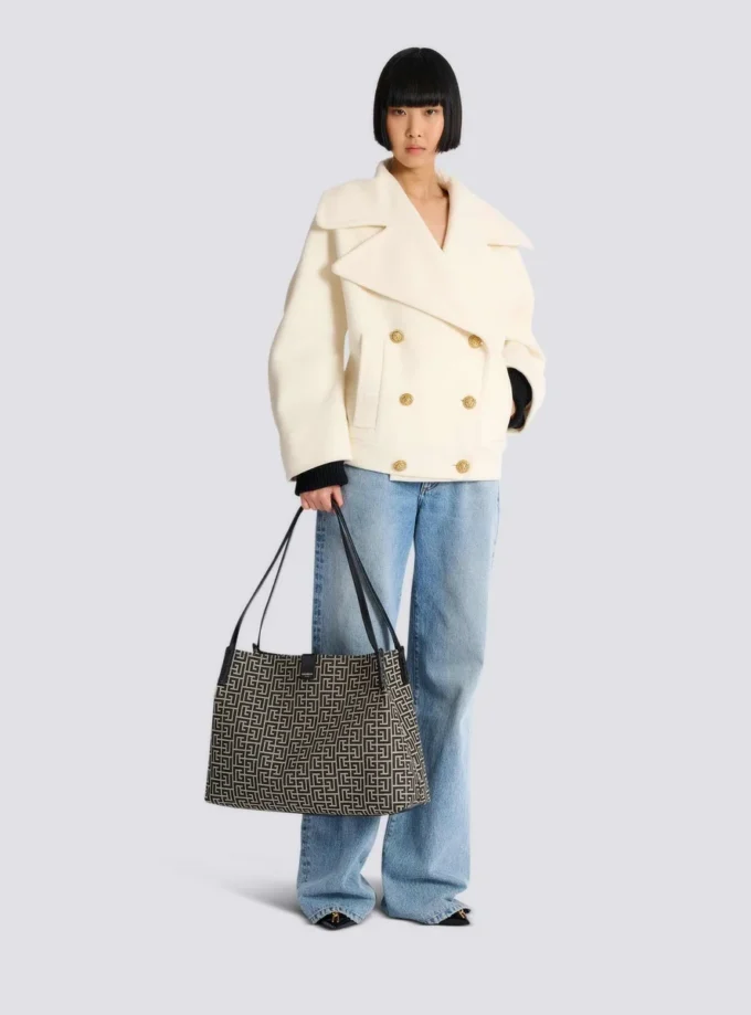 Medium Release Shopper bag in monogram jacquard and calfskin leather Medium Release Shopper bag in monogram jacquard and calfskin leather