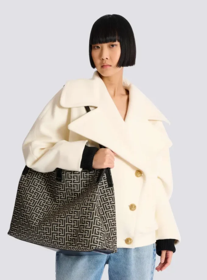 Medium Release Shopper bag in monogram jacquard and calfskin leather Medium Release Shopper bag in monogram jacquard and calfskin leather