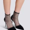 Mesh heeled ankle boots with velvet and rhinestones