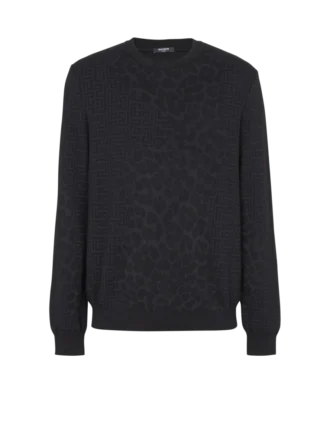Monogram knit and leopard pattern jumper