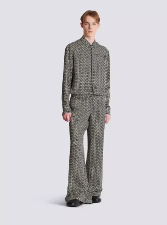 Monogrammed flowing trousers