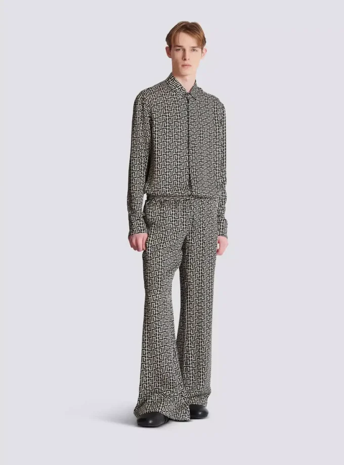 Monogrammed flowing trousers