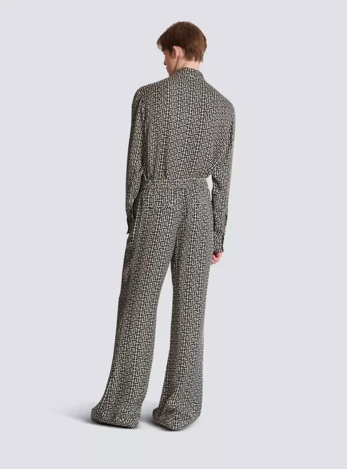 Monogrammed flowing trousers