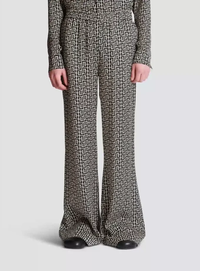 Monogrammed flowing trousers