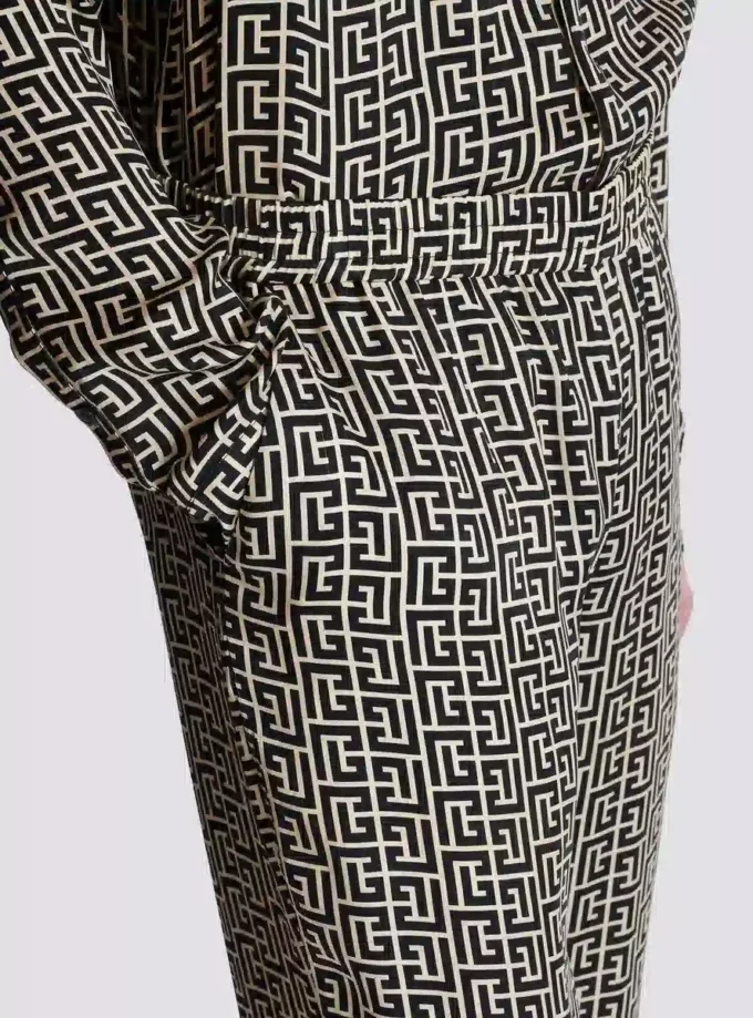 Monogrammed flowing trousers