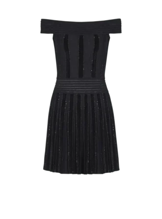 Off-the-shoulder glitter knit dress