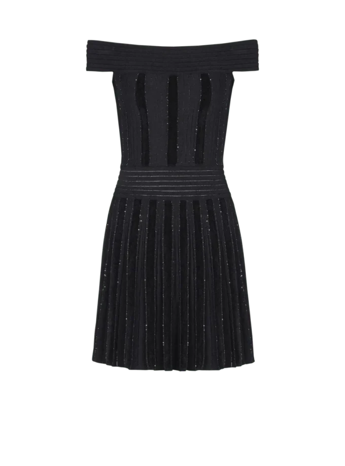 Off-the-shoulder glitter knit dress