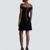 Off-the-shoulder glitter knit dress