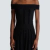 Off-the-shoulder glitter knit dress