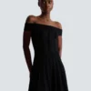 Off-the-shoulder glitter knit dress