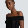 Off-the-shoulder glitter knit dress