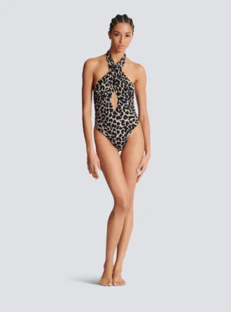 One-piece leopard pattern swimsuit