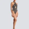 One-piece leopard pattern swimsuit