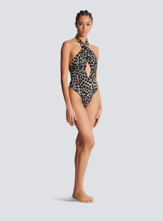 One-piece leopard pattern swimsuit