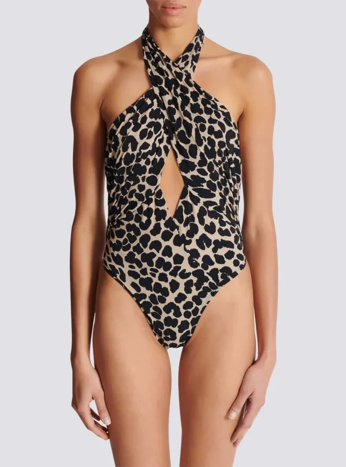 One-piece leopard pattern swimsuit