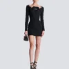 Open neck double-collar tailored mini dress Open neck double-collar tailored mini dress