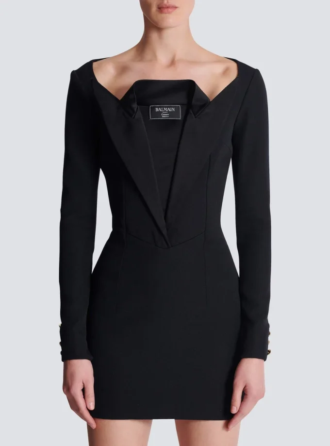 Open neck double-collar tailored mini dress Open neck double-collar tailored mini dress