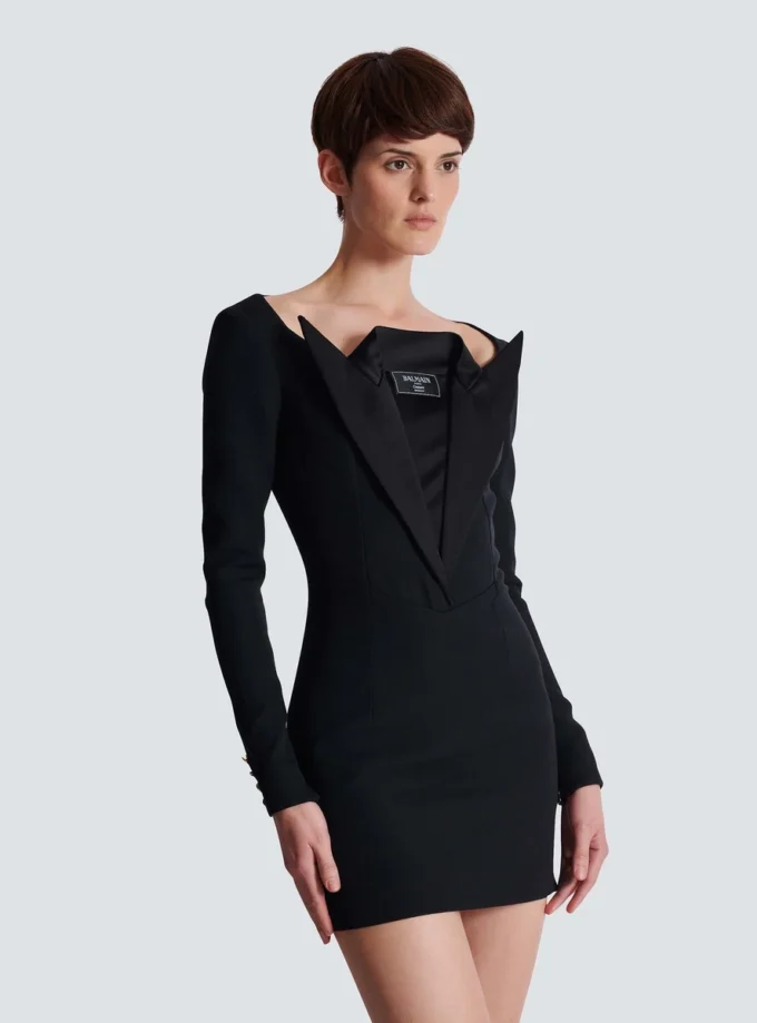 Open neck double-collar tailored mini dress Open neck double-collar tailored mini dress
