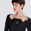 Open neck double-collar tailored mini dress Open neck double-collar tailored mini dress
